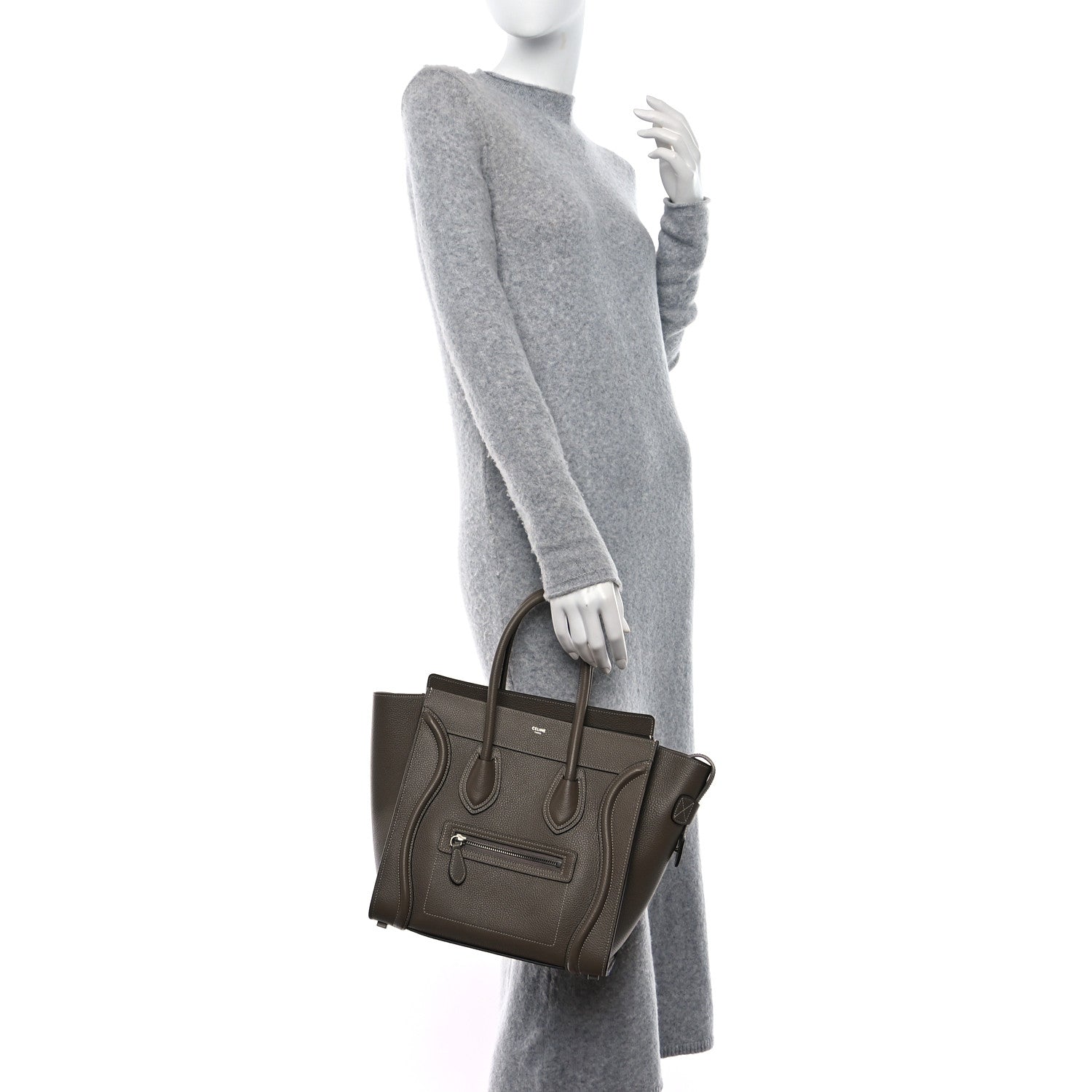 Celine Drummed Calfskin Micro Luggage Souris 2 of 8