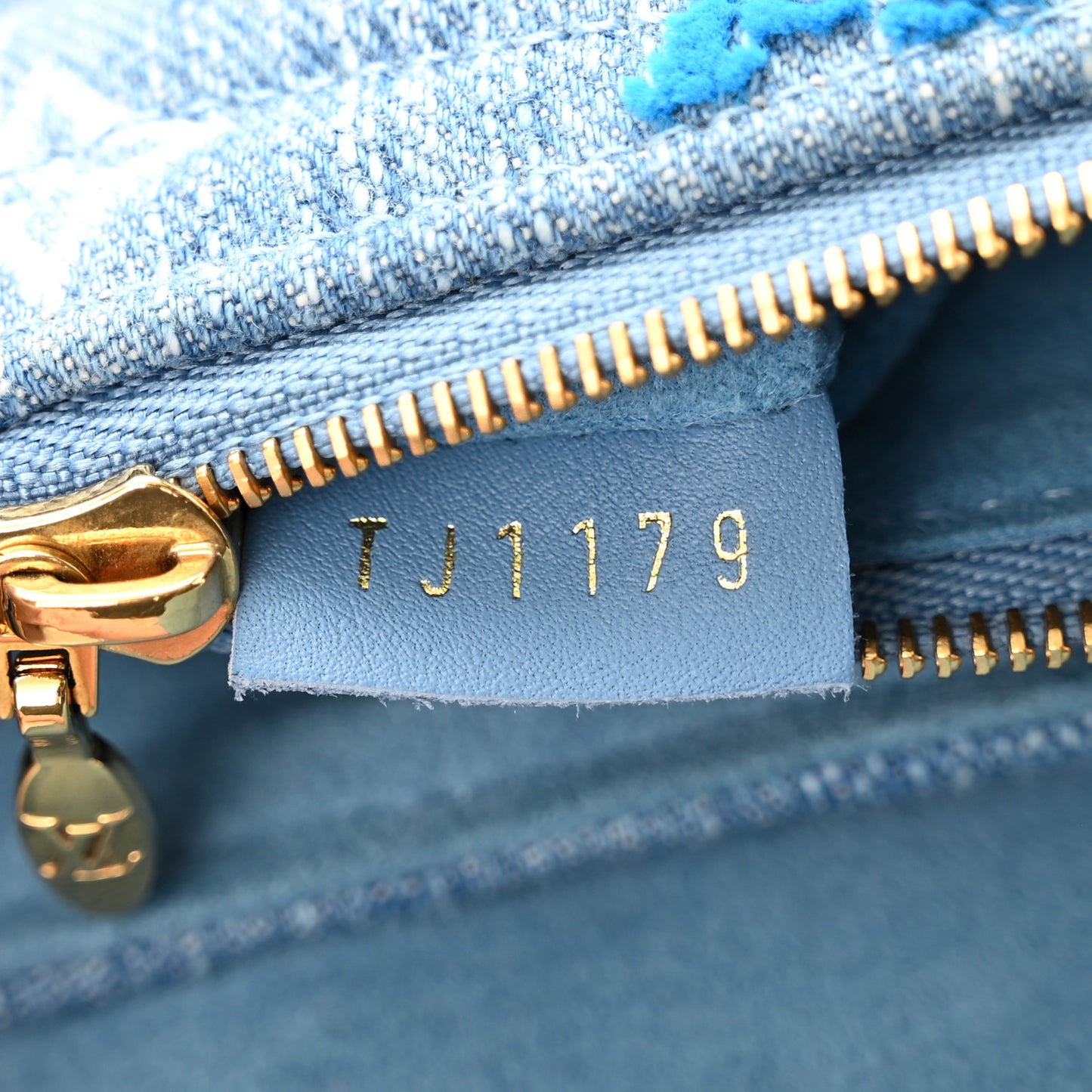 Embroidered Monogram Denim New Wave Chain Pochette Blue