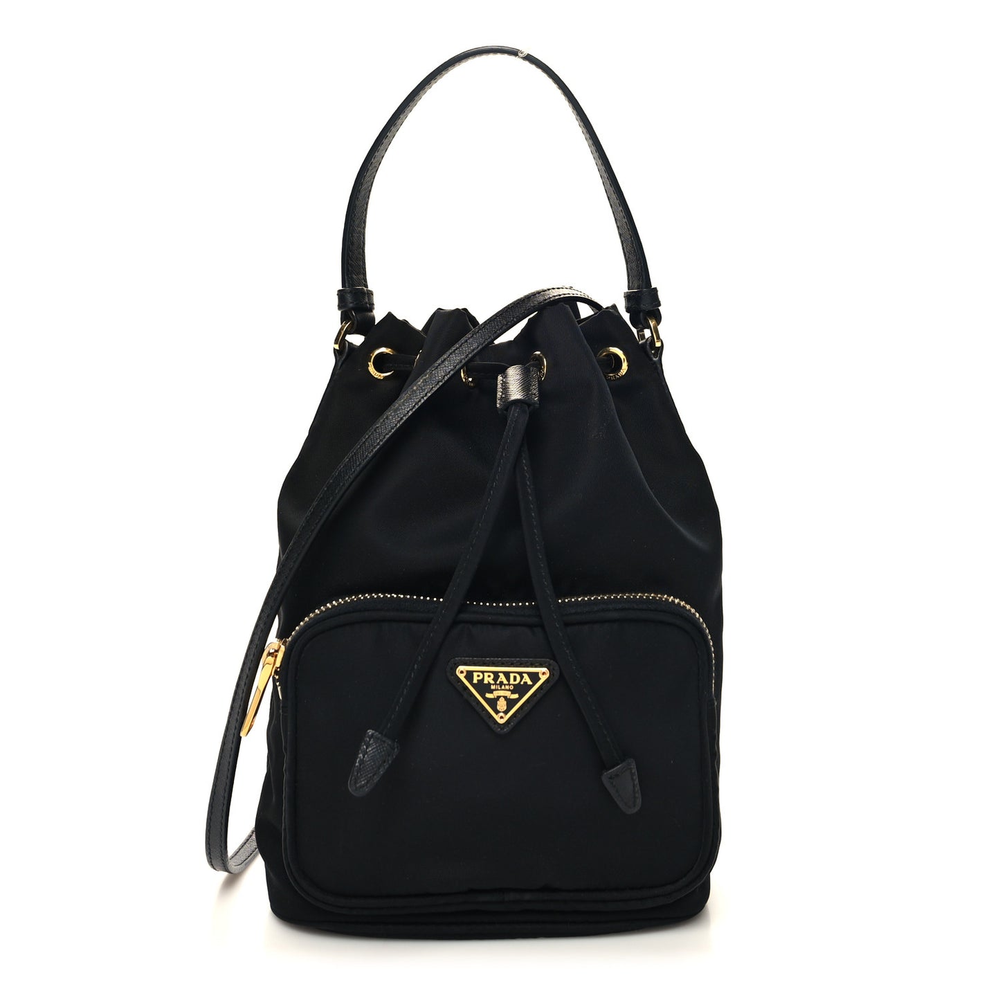 Saffiano Tessuto Nylon Mini Bucket Crossbody Bag Black