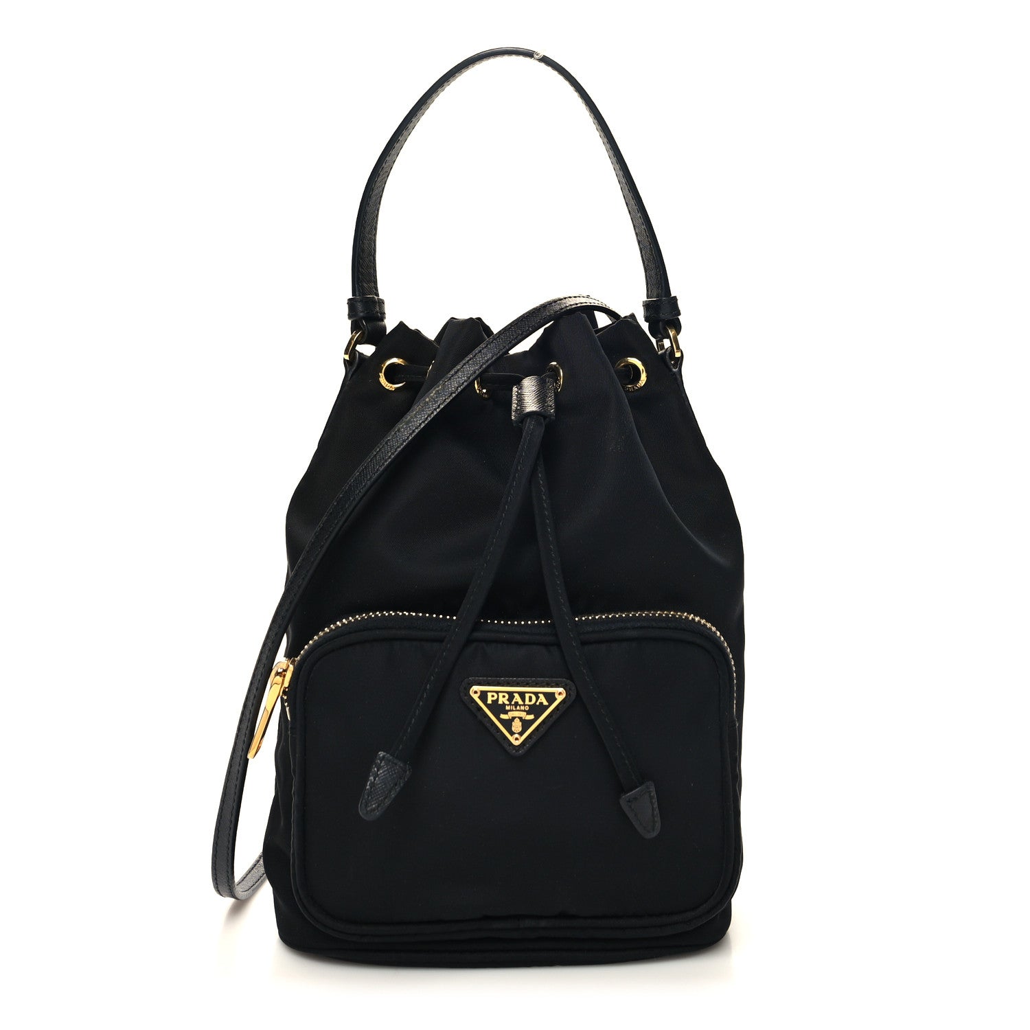 Prada Saffiano Tessuto Nylon Mini Bucket Crossbody Bag Black 1 of 11