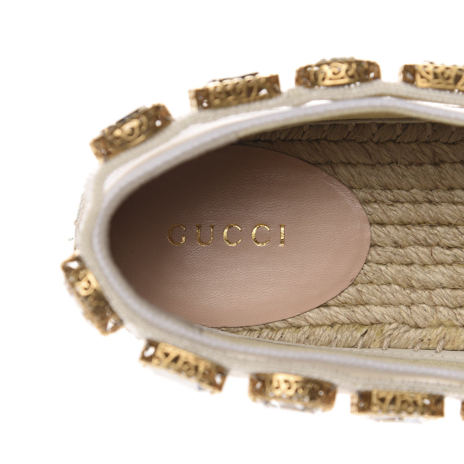 Gucci Canvas Crystal Embellished Platform Espadrilles 37 Great White 7 of 8