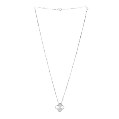 Van Cleef & Arpels 18K White Gold Diamond Guilloche Vintage Alhambra Pendant Necklace 3 of 5