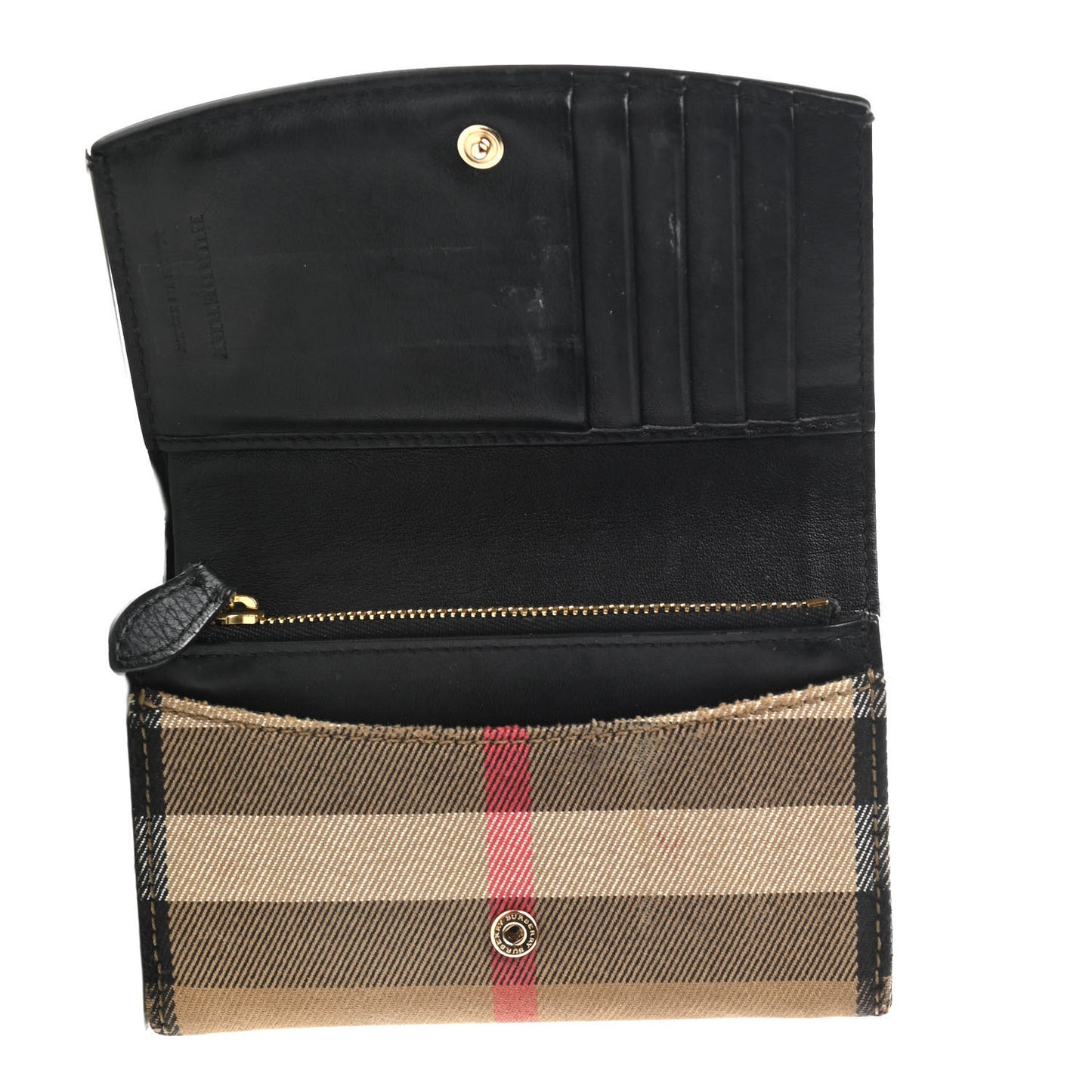 Grainy Calfskin House Check Wellington Wallet Mahogany Black