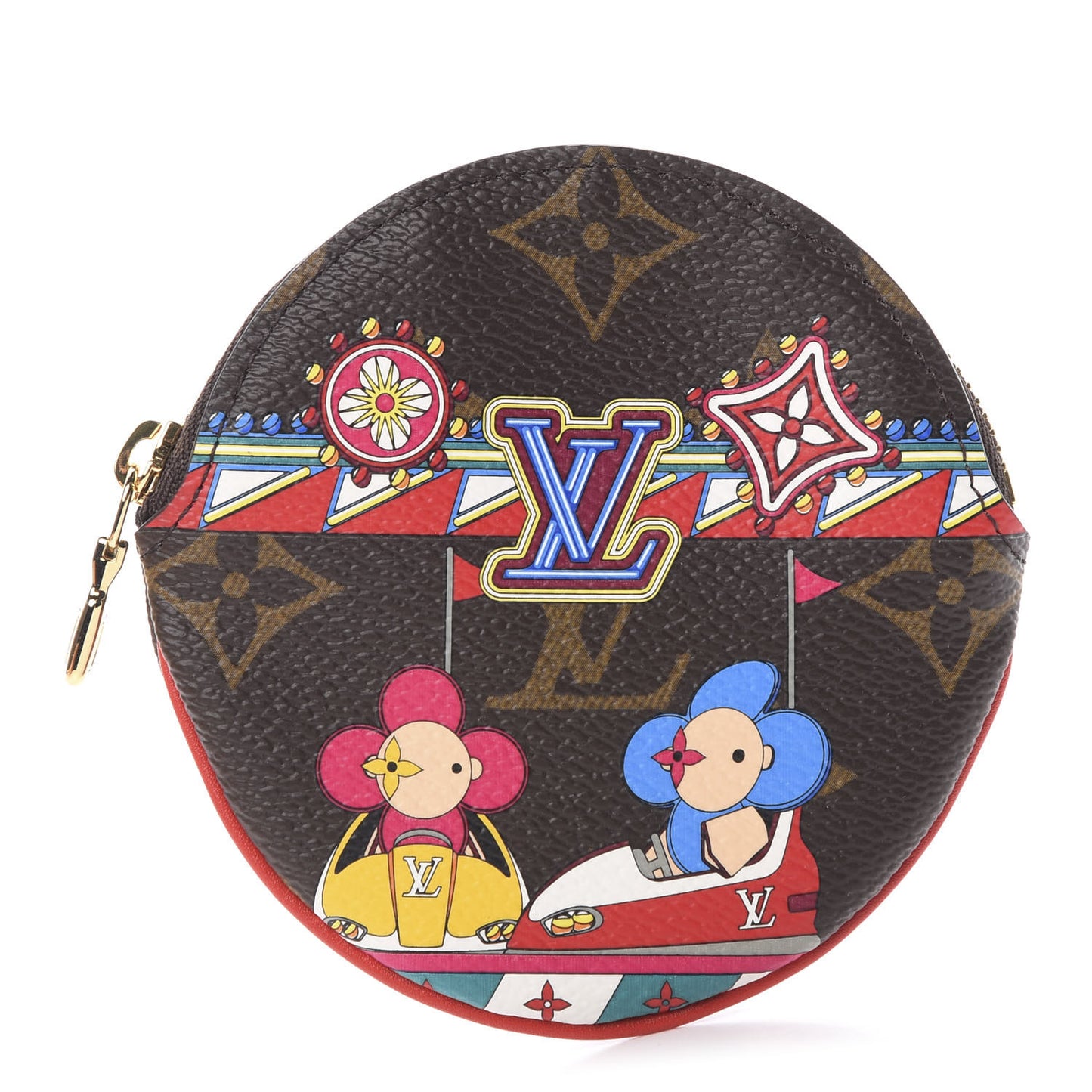 Monogram 2020 Christmas Animation Bumper Cars Round Coin Purse Coquelicot