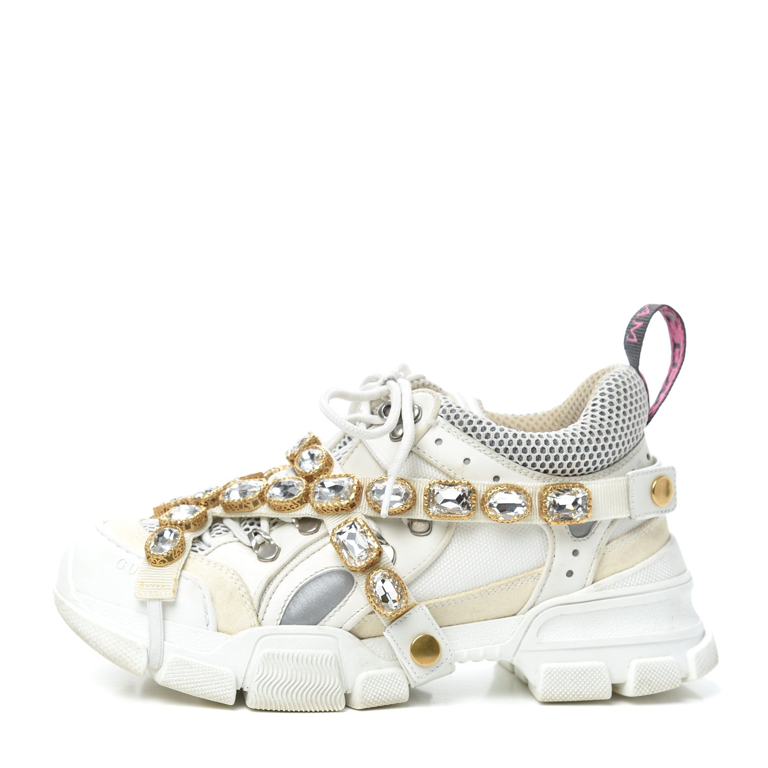 Gucci X SEGA Mesh Calfskin Suede Removable Crystals Womens Flashtrek Sneakers 37.5 Great White 1 of 7