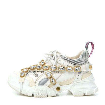 Gucci X SEGA Mesh Calfskin Suede Removable Crystals Womens Flashtrek Sneakers 37.5 Great White 1 of 7
