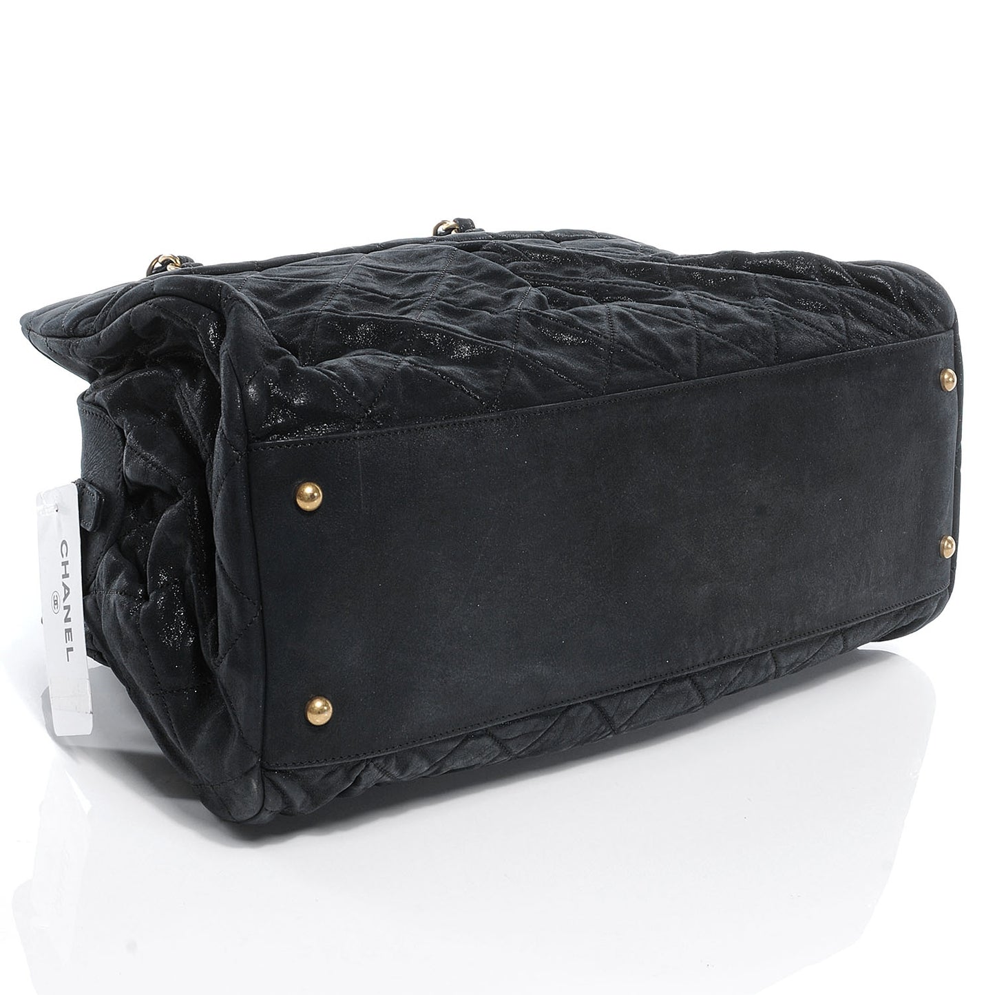 Iridescent Calfskin Chic Quilt Bowling Bag Black