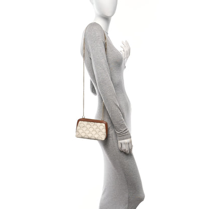 Celine Lambskin Triomphe Canvas Clutch With Chain White Tan 2 of 10