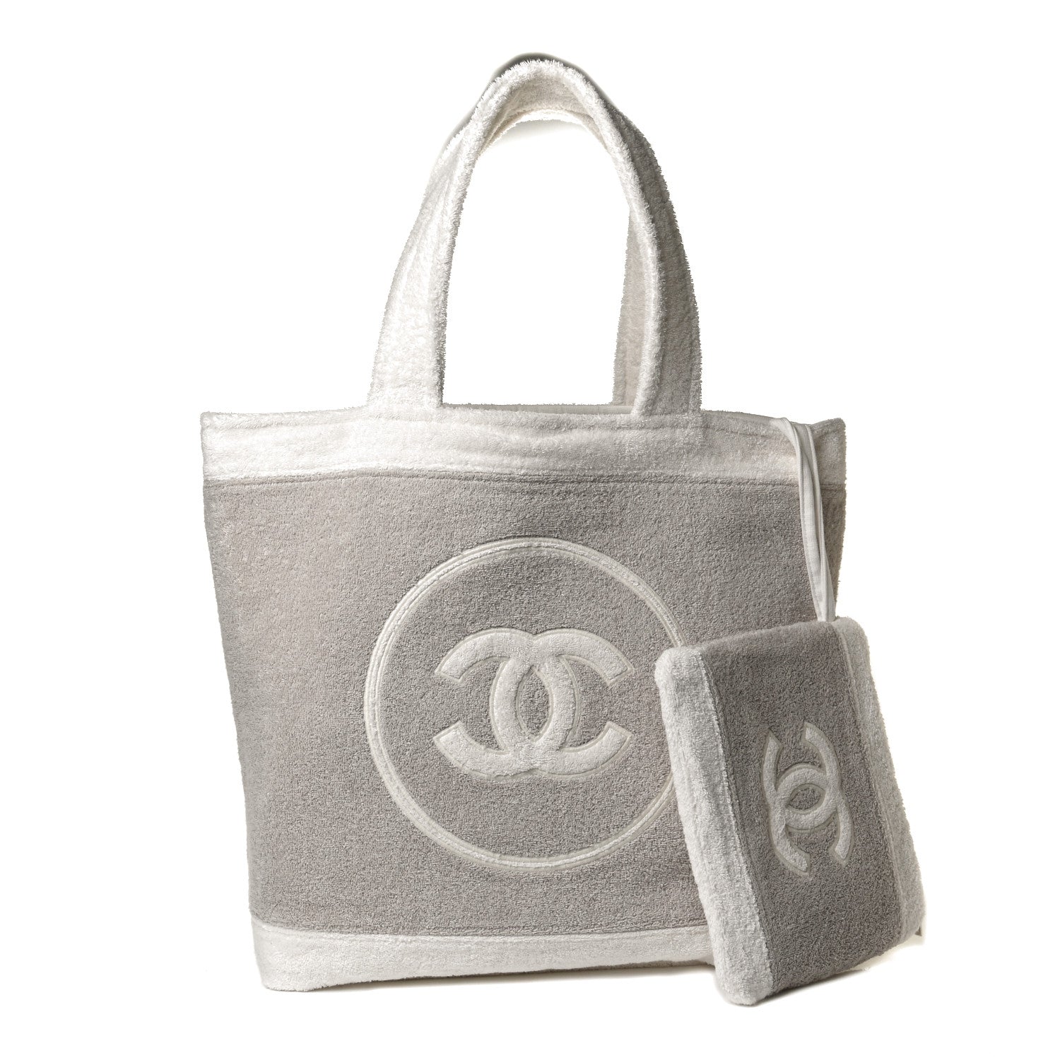 Chanel Terry Cotton CC Beach Tote Towel Set Beige White 1 of 13