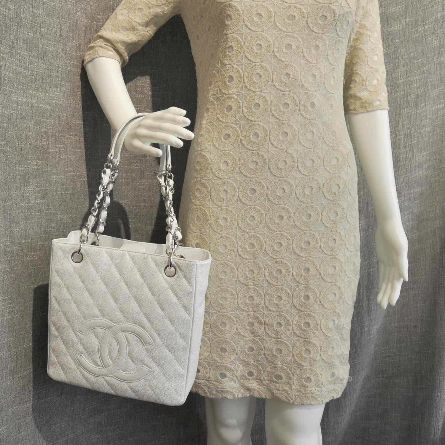 Chanel Caviar Petit Shopping Tote PST White 3 of 10