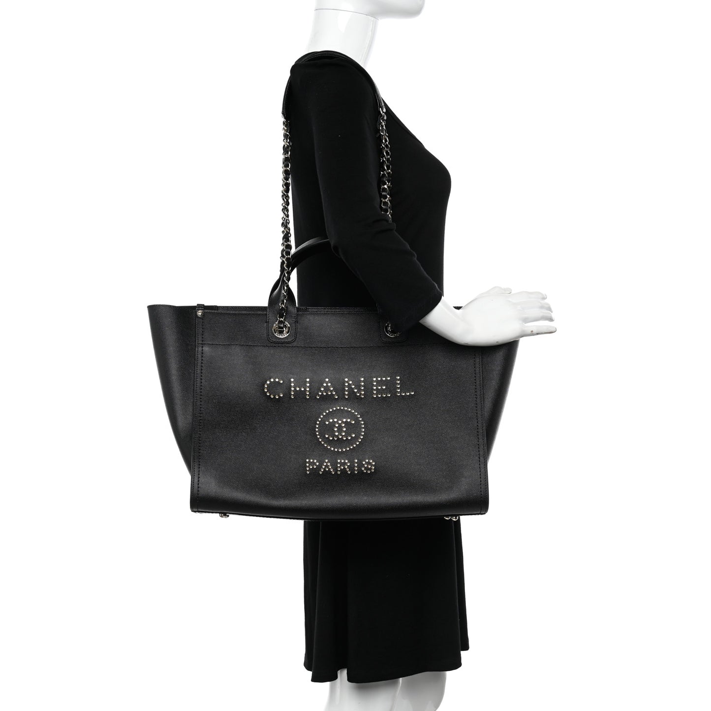 Caviar Medium Studded Deauville Tote Black