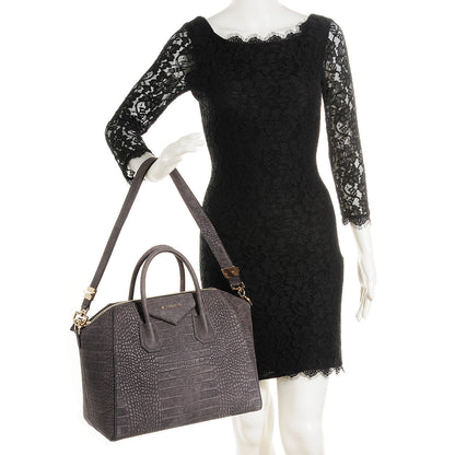 Givenchy Nubuck Crocodile Embossed Medium Antigona Dark Grey 3 of 10