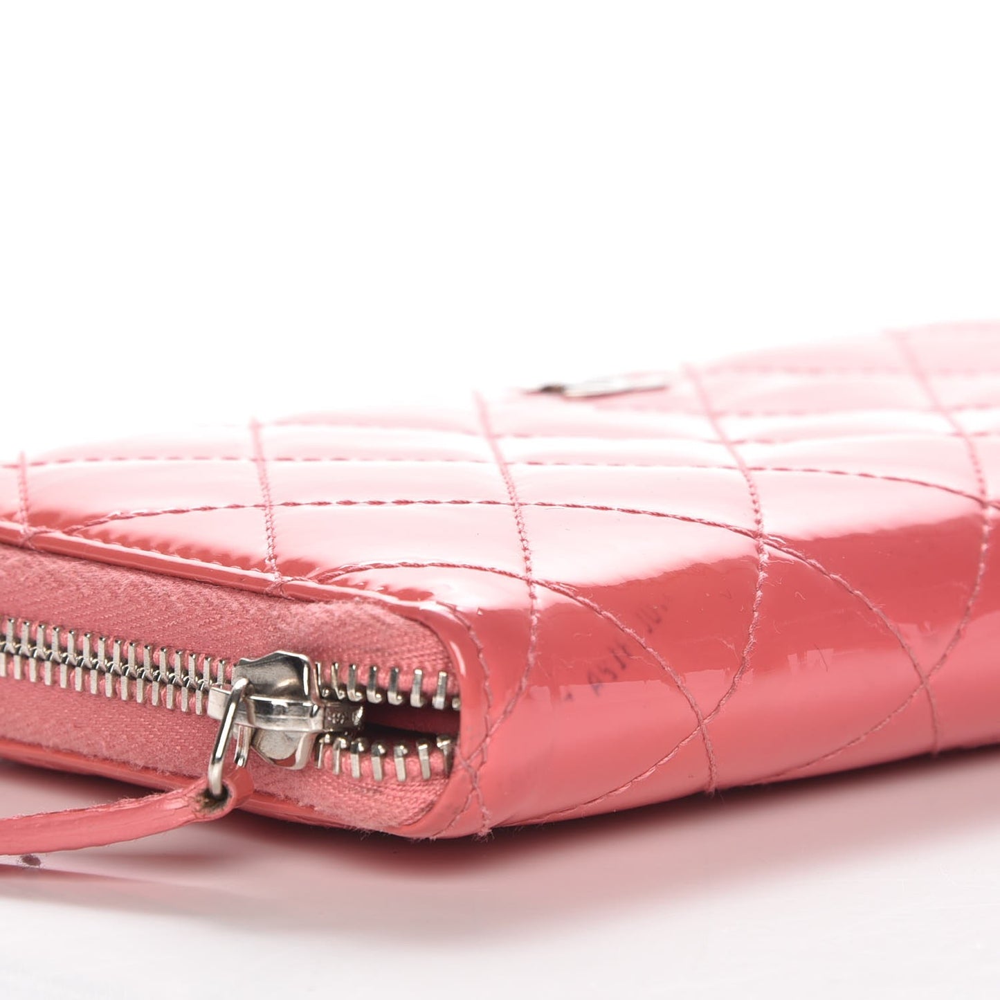 Patent Calfskin Quilted Large Gusset Zip Around Wallet Pink