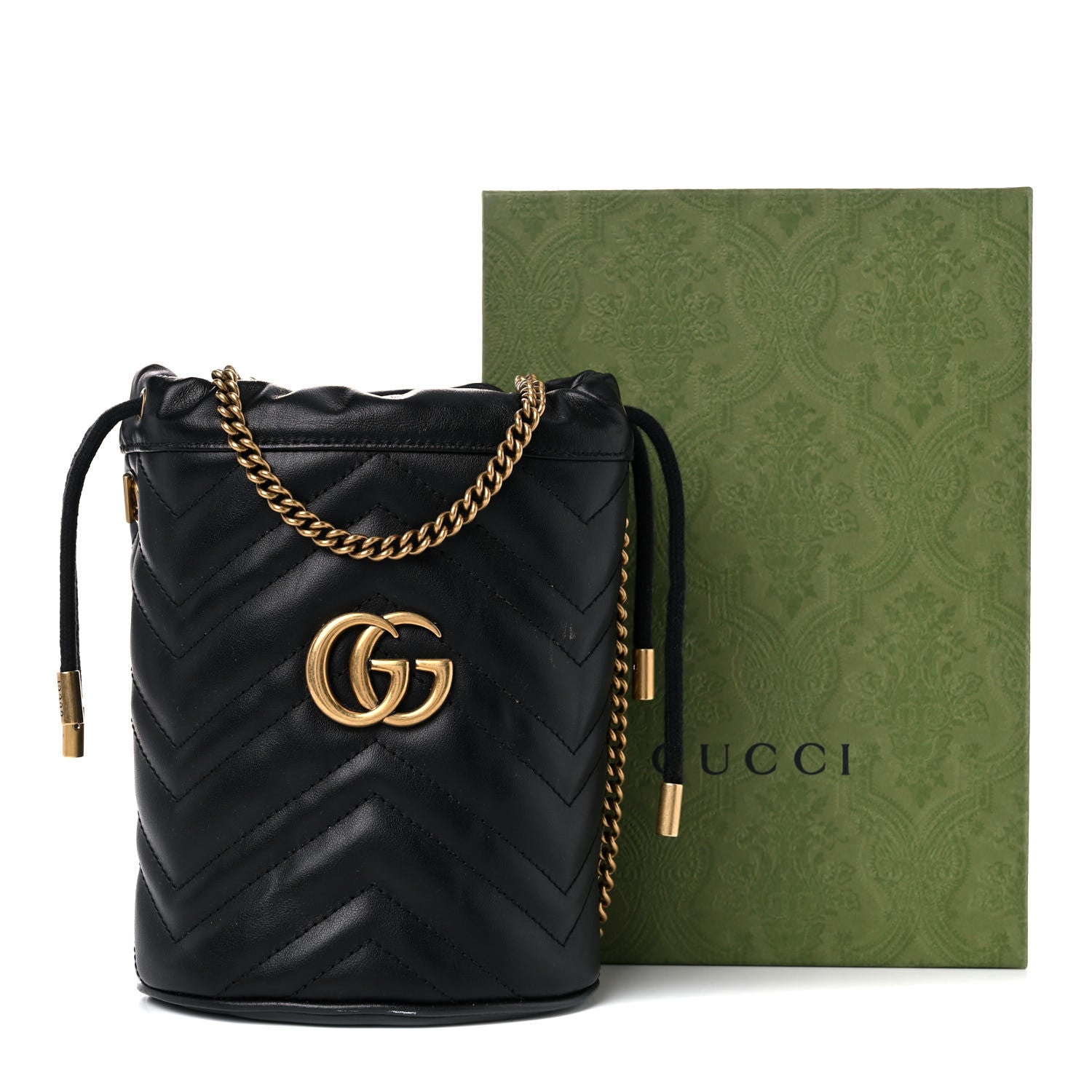Gucci Calfskin Matelasse Mini GG Marmont 2.0 Bucket Bag Black 12 of 12