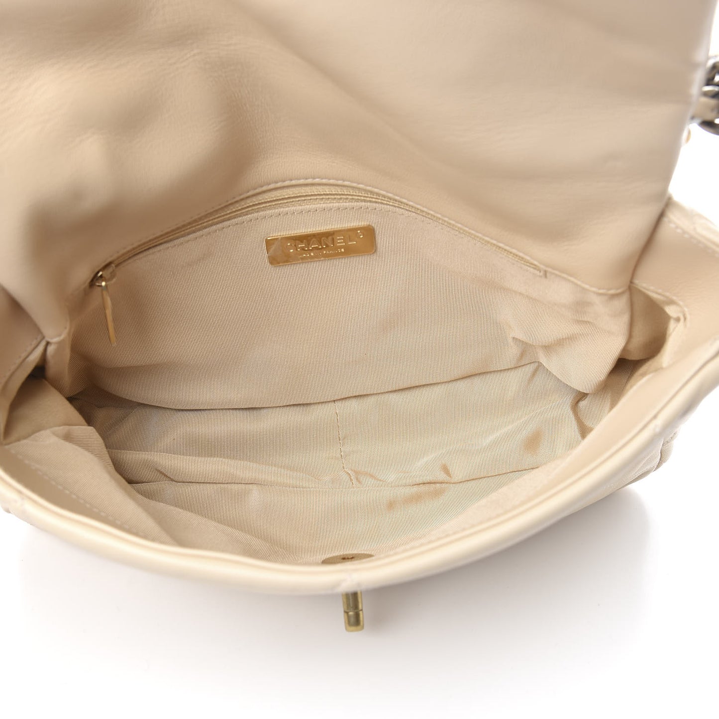 Goatskin Quilted Large Chanel 19 Flap Beige