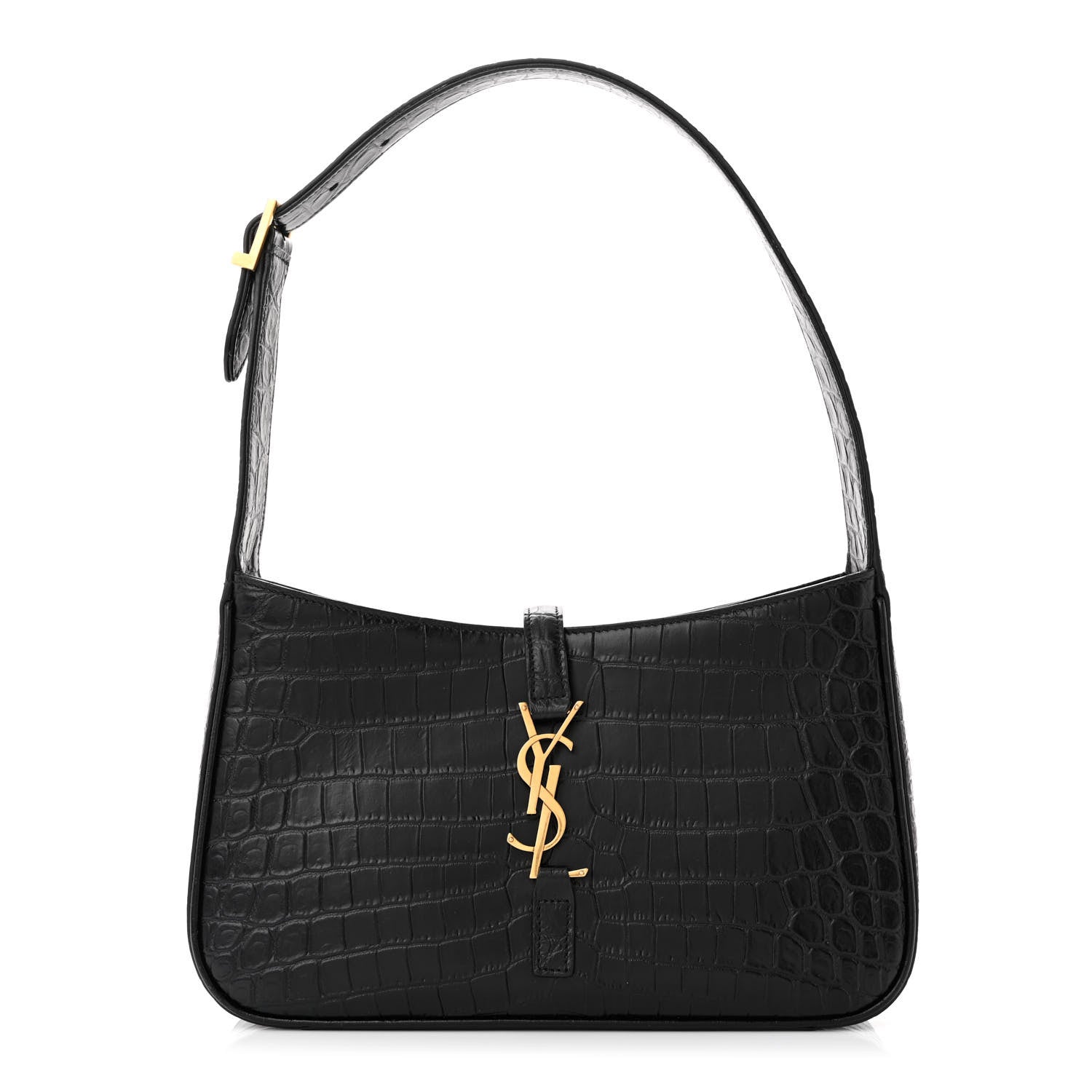 Saint Laurent Calfskin Crocodile Embossed LE 5 A 7 Hobo Black 1 of 10
