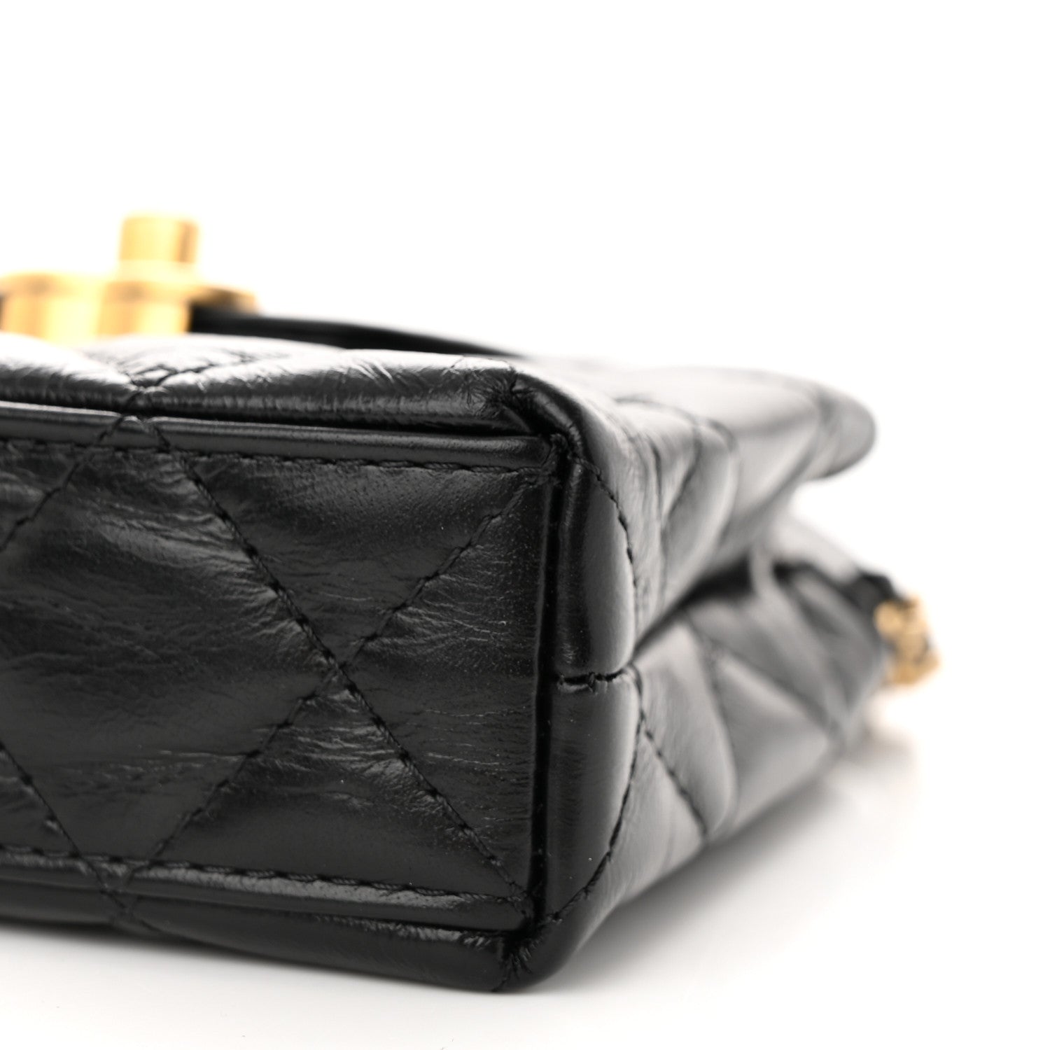 Chanel Shiny Aged Calfskin Quilted Mini Nano Kelly Shopper Black 10 of 11