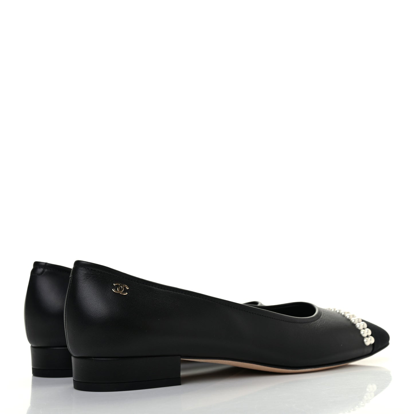 Lambskin Grosgrain Pearl Cap Toe Ballerina Flats 40 Black