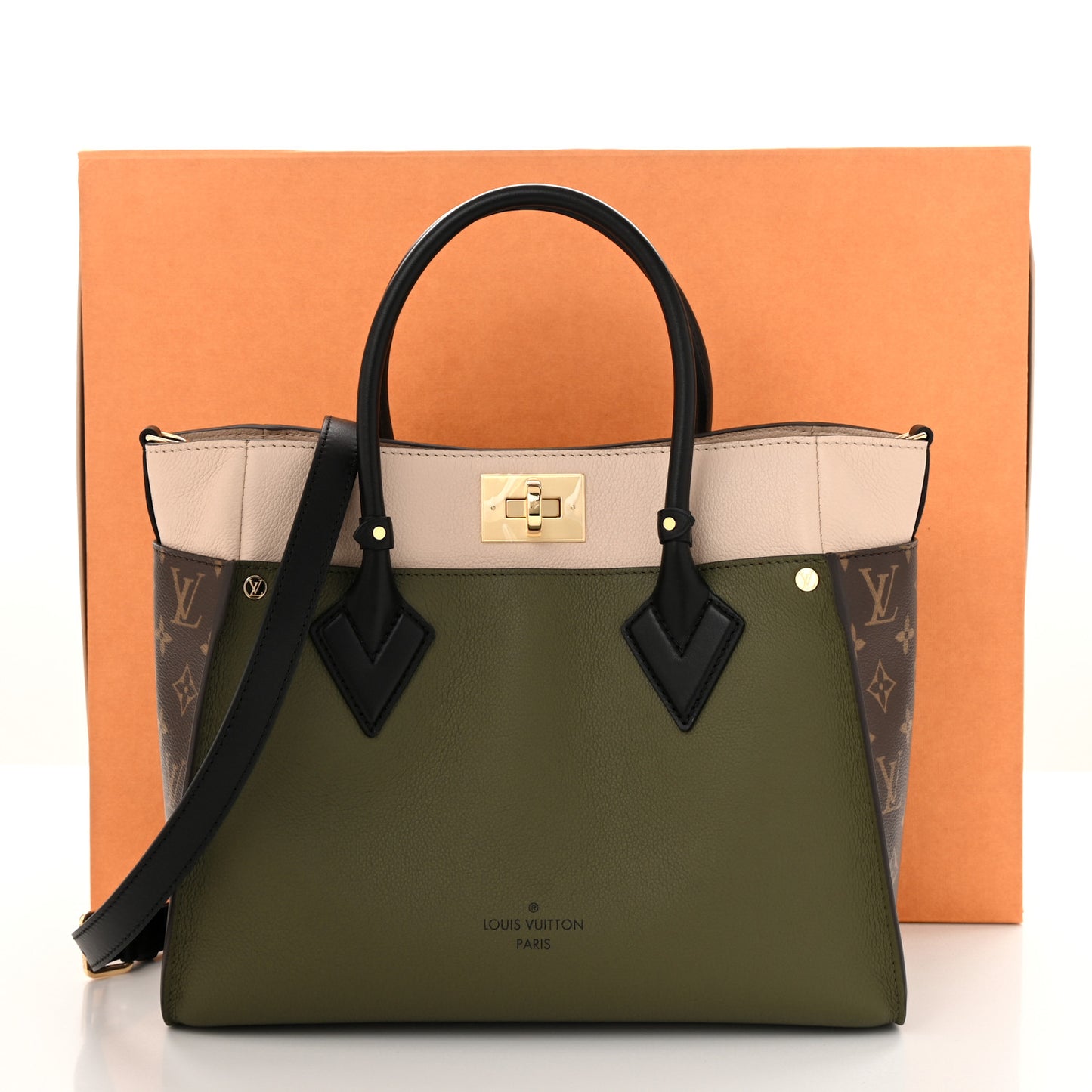 Calfskin Monogram On My Side MM Laurier Green Toffee Latte Beige