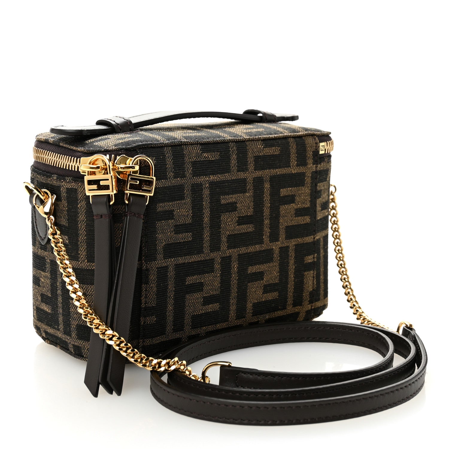 Fendi Vitello Grace Jacquard FF MIni Vanity Bag Tobacco Brown 3 of 10