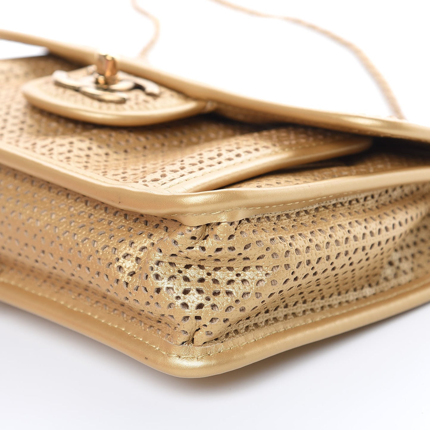 Metallic Perforated Calfskin Small Up In The Air Flap Gold