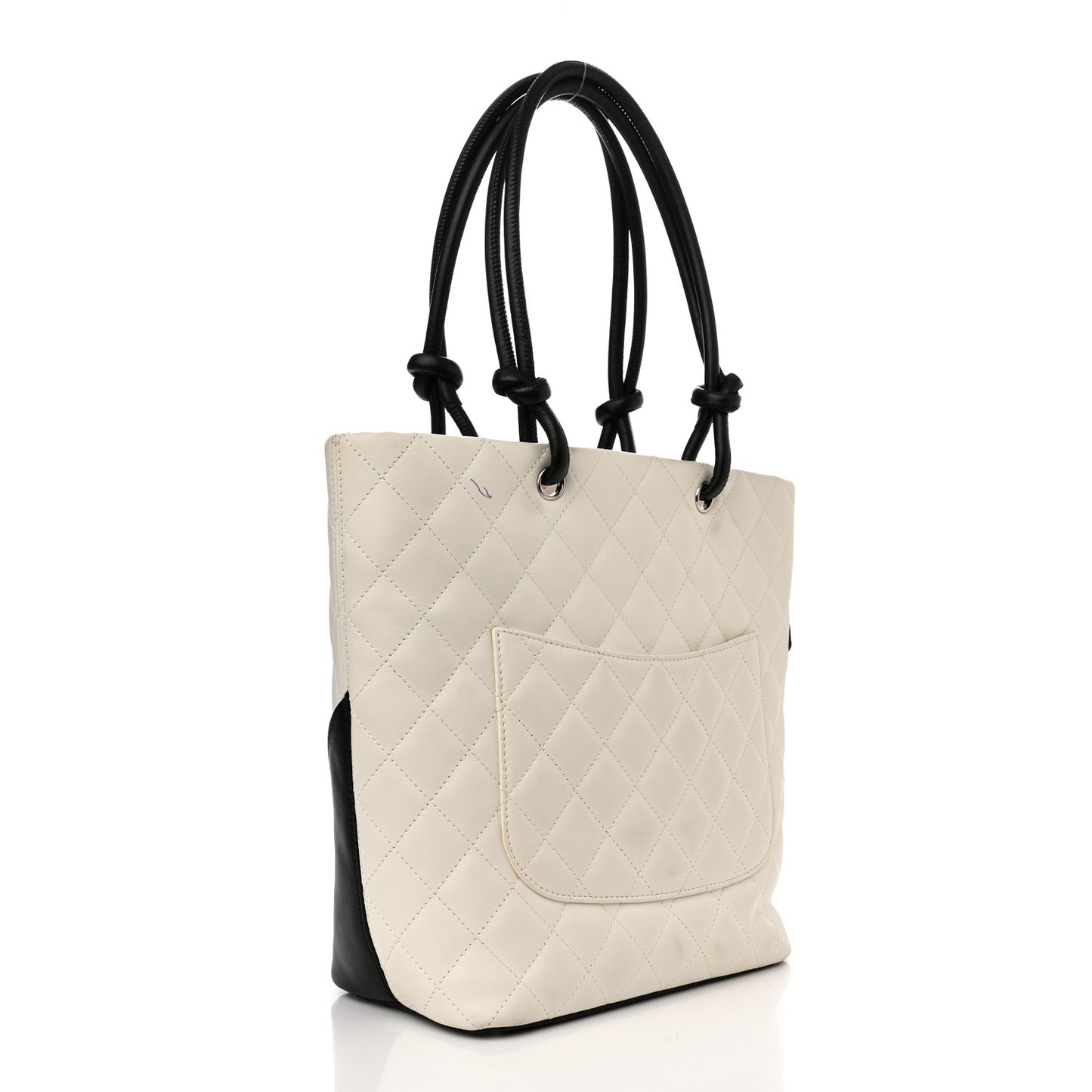 Calfskin Quilted Medium Cambon Tote White Black