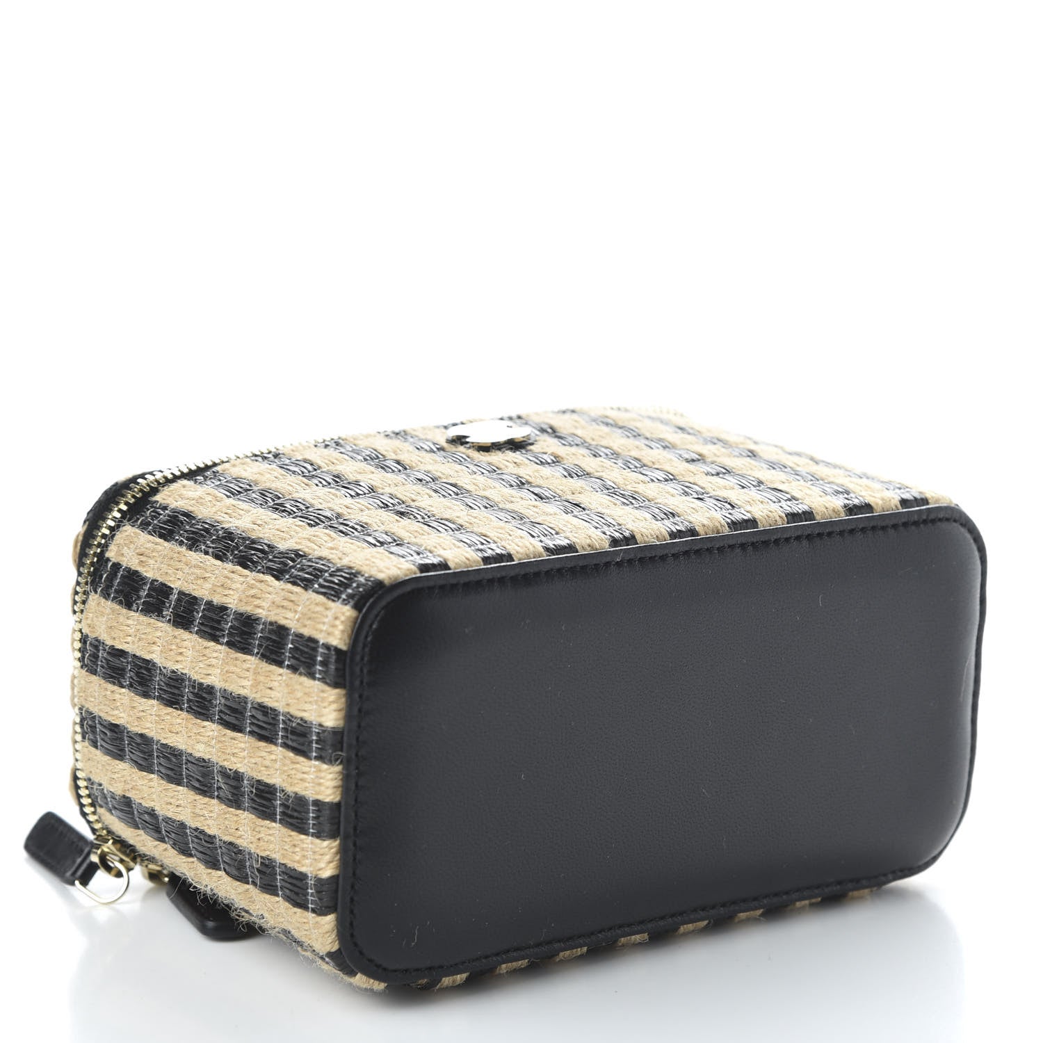 Chanel Raffia Jute Striped Small Vanity Case With Chain Black Beige 4 of 11