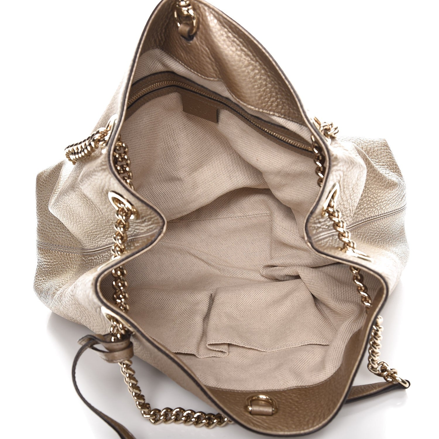 Gucci Metallic Pebbled Calfskin Medium Soho Chain Shoulder Bag Golden Beige 5 of 7