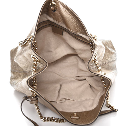 Gucci Metallic Pebbled Calfskin Medium Soho Chain Shoulder Bag Golden Beige 5 of 7