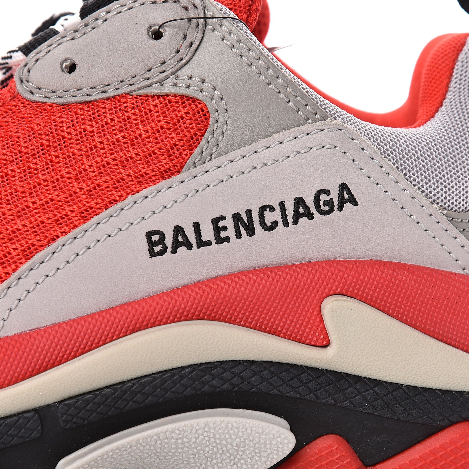 Balenciaga Fabric Mesh Womens Triple S Sneakers 38 Red Grey White 6 of 10