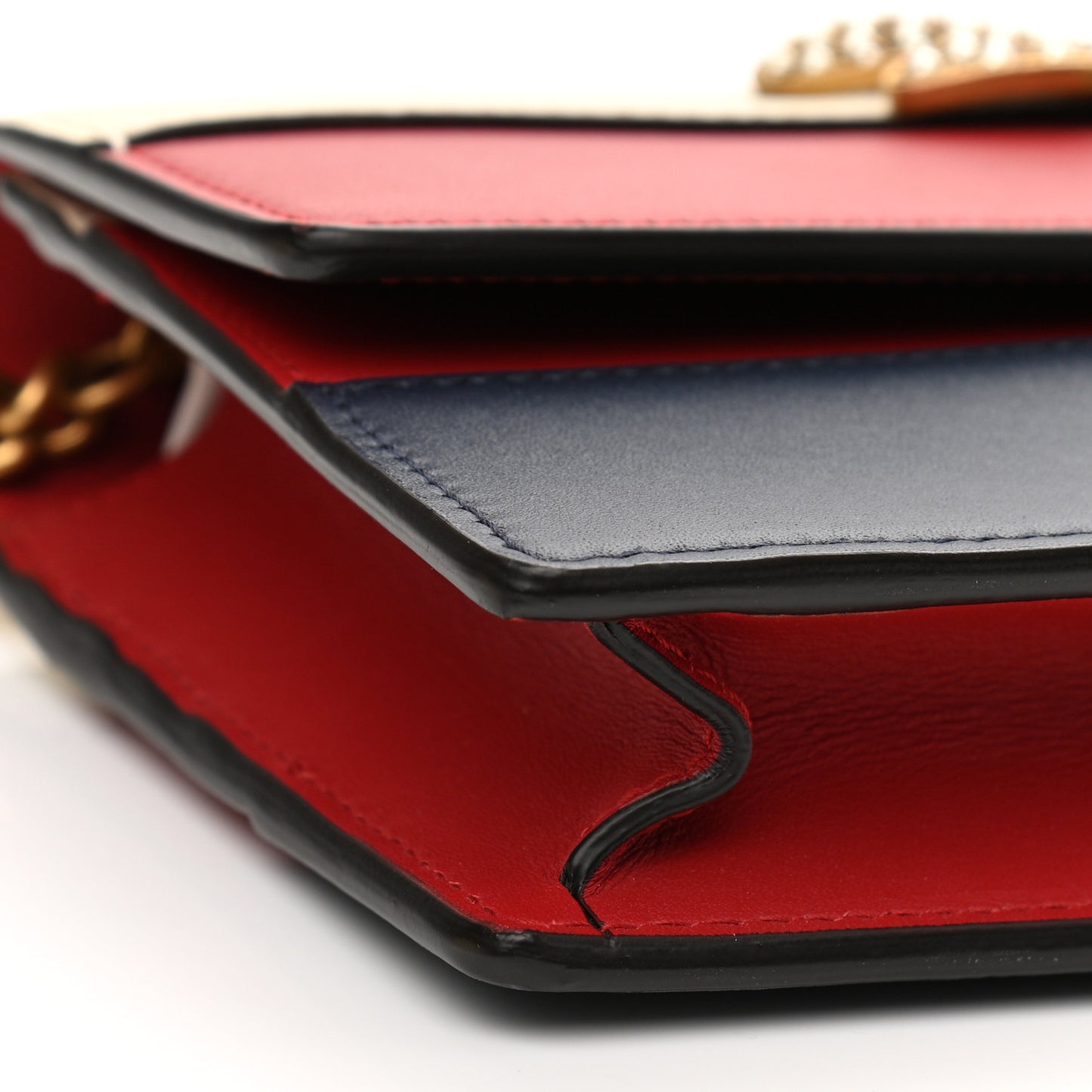 Calfskin Queen Margaret Chain Wallet Blue Agata Hibiscus Red Mystic White