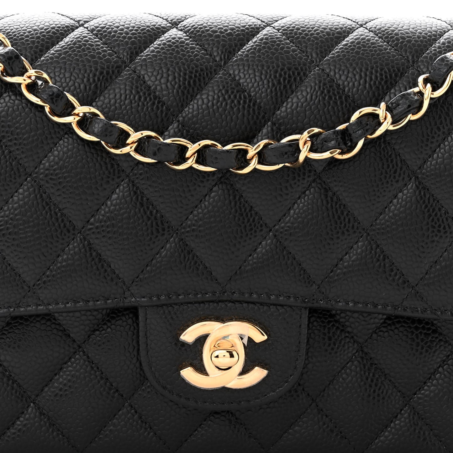 Caviar Quilted Medium Double Flap Black