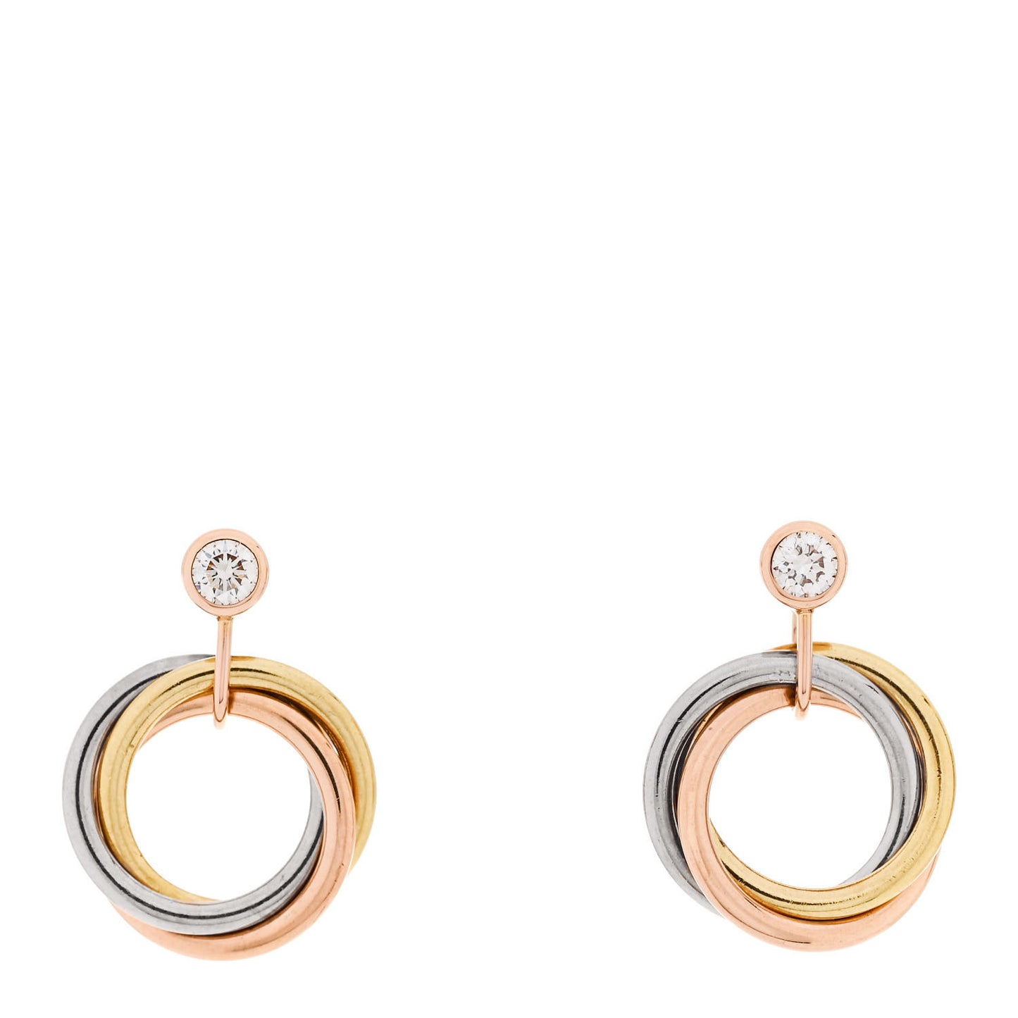 18K Pink Yellow White Gold Diamond Trinity Drop Earrings