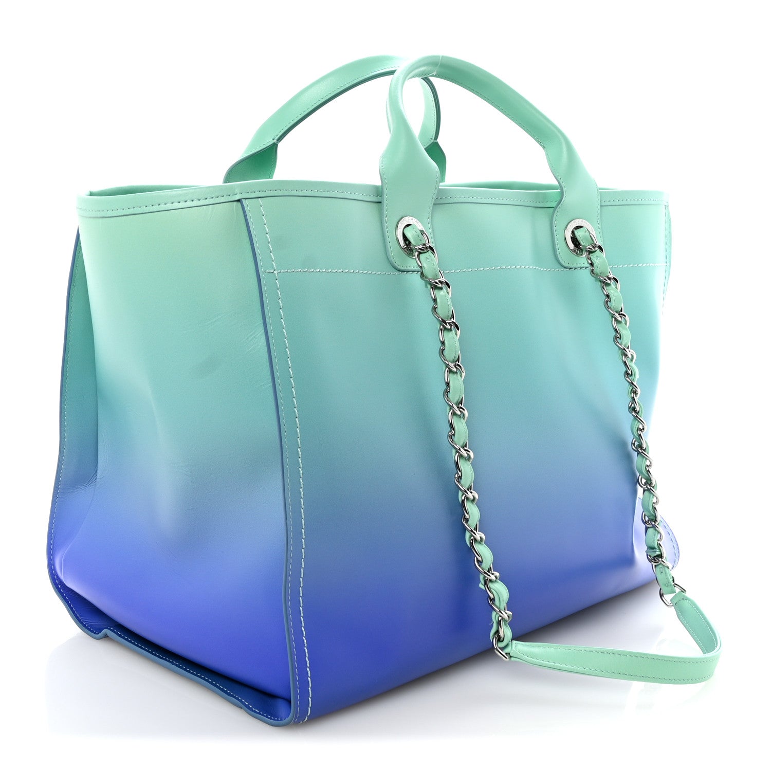 Chanel Shaded Calfskin Medium Deauville Tote Light Green Turquoise Purple 4 of 11