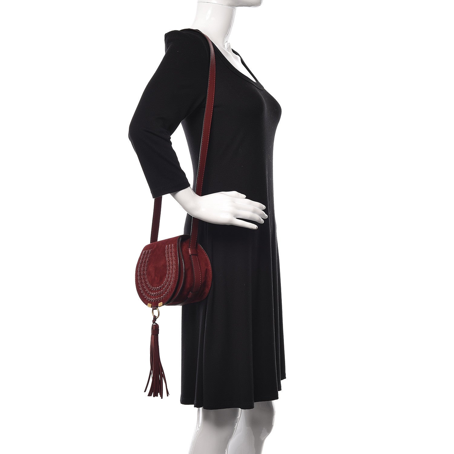 Chloe Suede Calfskin Braided Mini Marcie Round Crossbody Bag Red 2 of 11