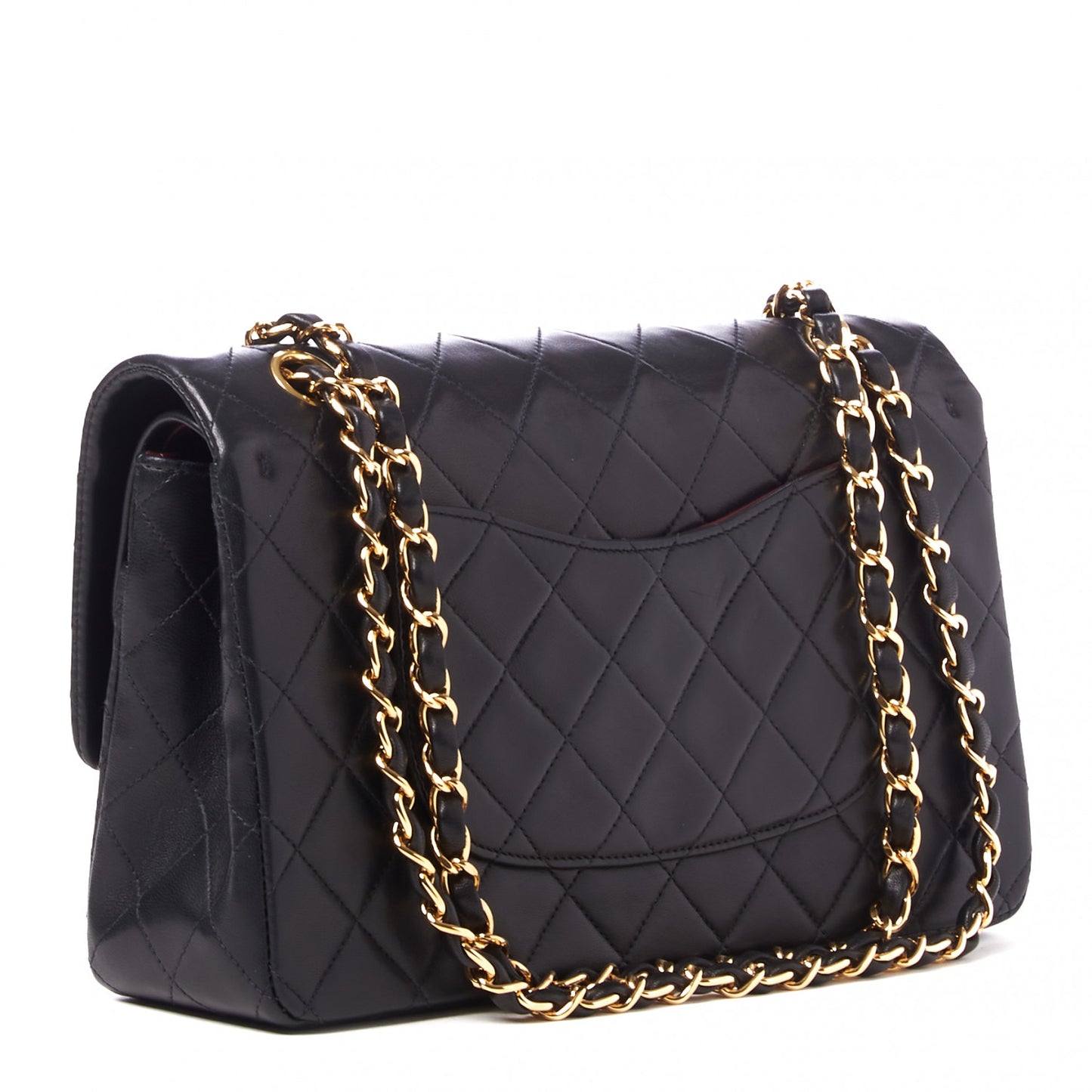 Lambskin Quilted Medium Double Flap Black