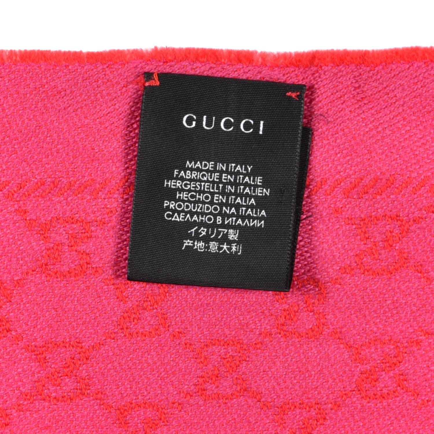 Gucci Wool Silk GG Monogram GGWeblong Fringe Scarf Shawl Orange Pink 4 of 5