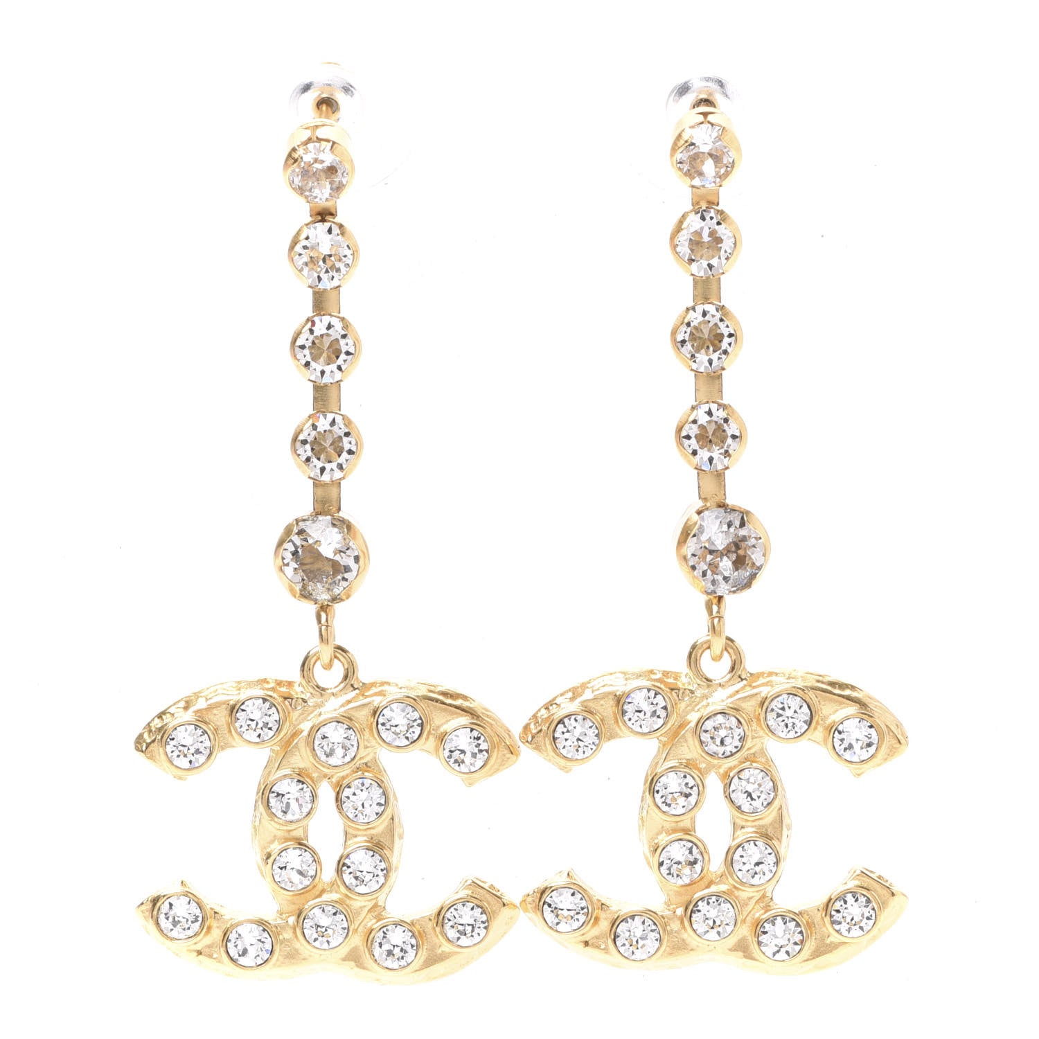 Chanel CC Crystal Drop Earrings Gold 1 of 5