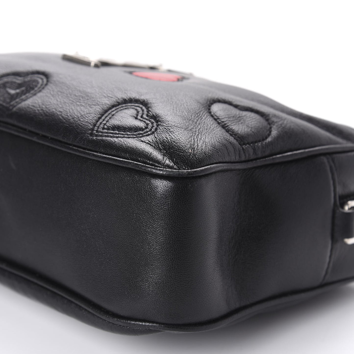 Calfskin Heart Embossed Monogram Lou Camera Bag Black
