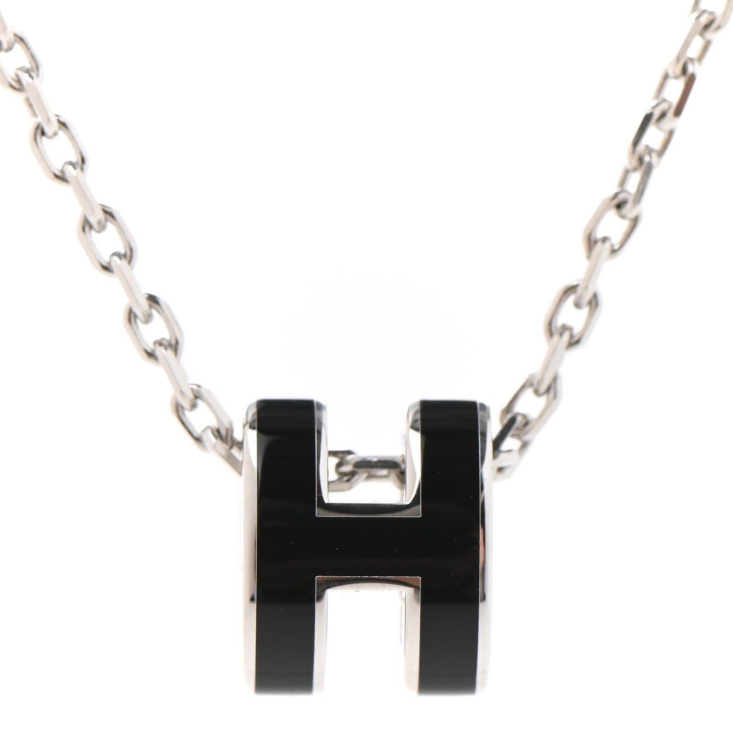 Lacquered Palladium Mini Pop H Pendant Necklace Black