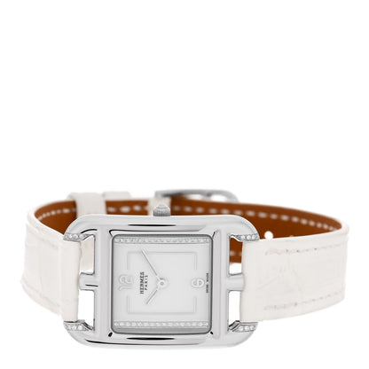 Hermes Stainless Steel Alligator Diamond Pave 23mm Cape Cod Quartz Watch Blanc 2 of 5