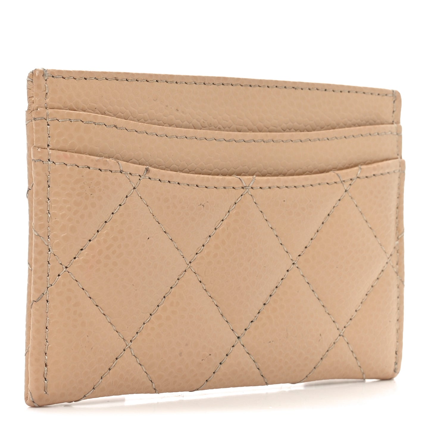 Caviar Quilted Card Holder Beige