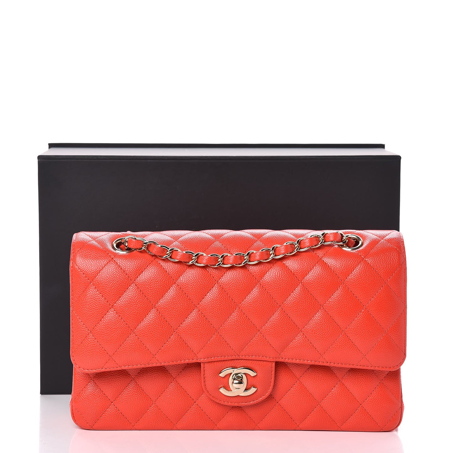 Caviar Quilted Medium Double Flap Red
