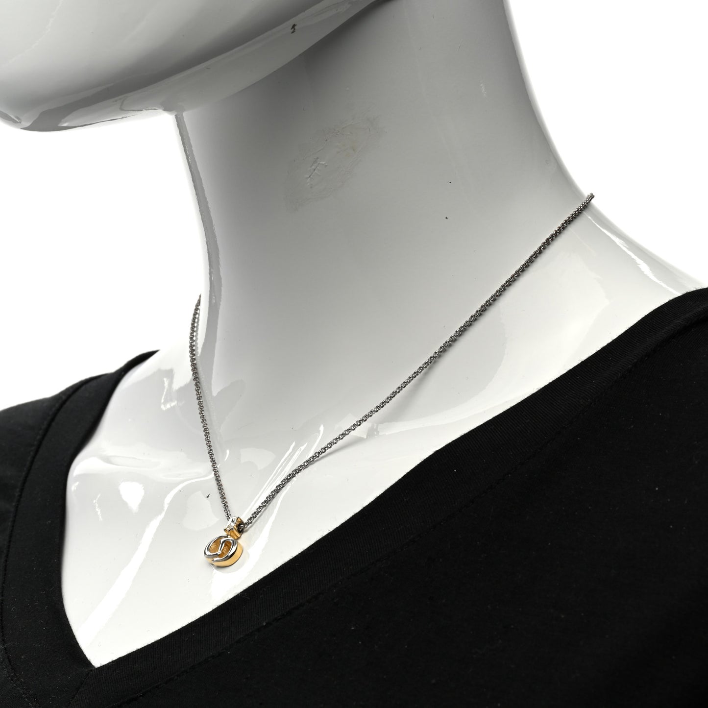 Metal Crystal CD Logo Pendant Necklace Silver Gold