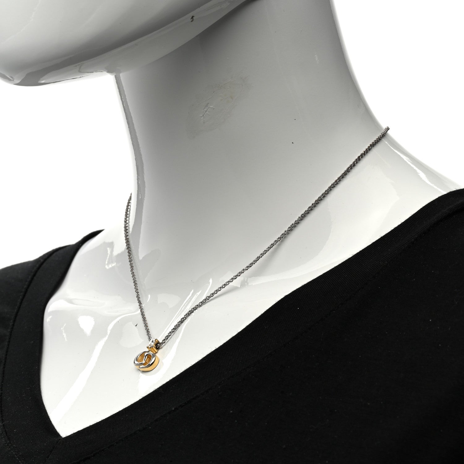 Christian Dior Metal Crystal CD Logo Pendant Necklace Silver Gold 2 of 6