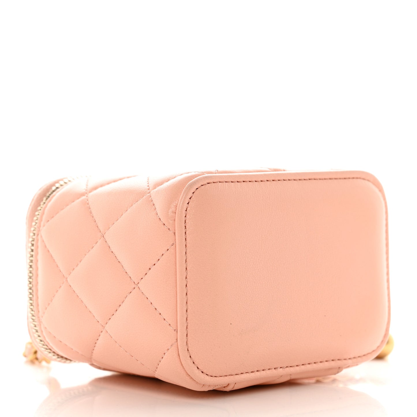 Lambskin Quilted Pearl Crush Mini Vanity Case With Chain Light Beige