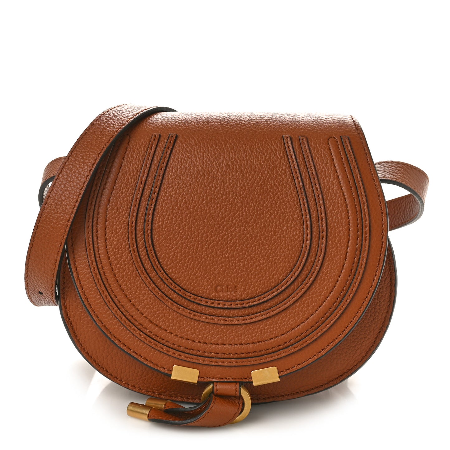 Grained Calfskin Small Marcie Saddle Bag Tan