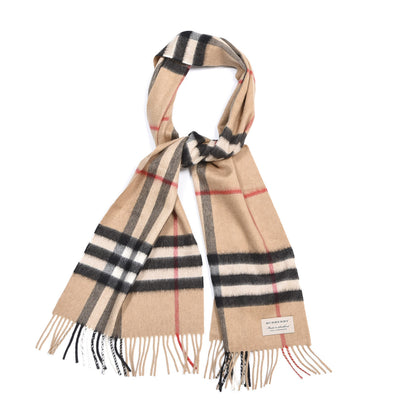 Burberry Cashmere Giant Check Fringe Scarf Camel 1 of 4