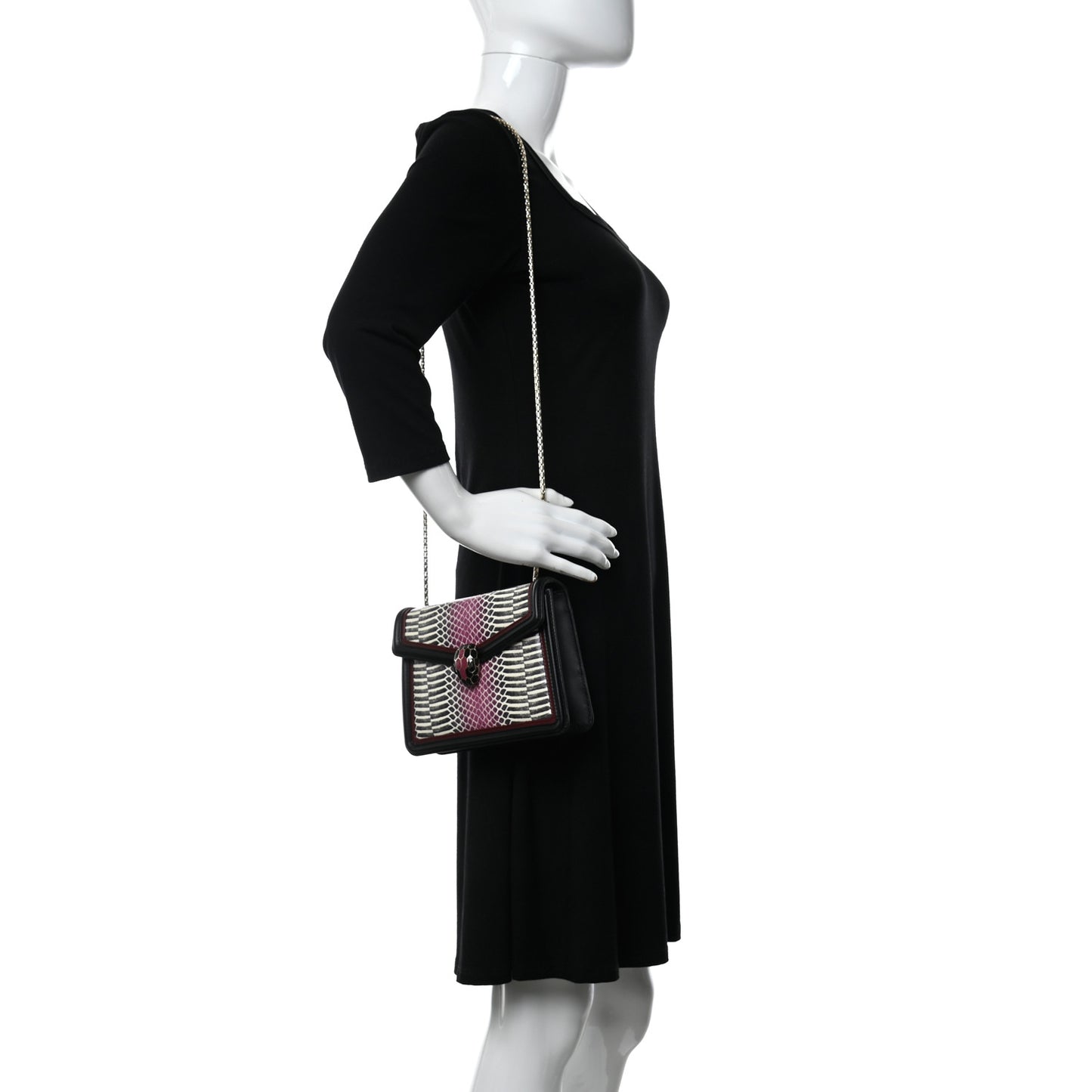 Calfskin Elaphe Serpenti Forever Crossbody Bag Ruby Wine Black Multicolor