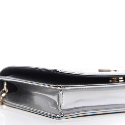 Christian Dior Metallic Patent Micro-Cannage Diorama Wallet on Chain Pouch Silver 6 of 9
